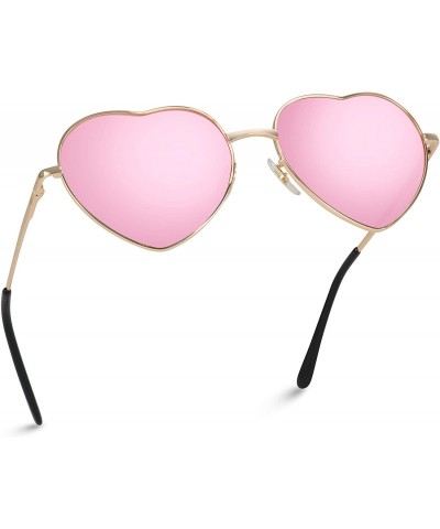 Oversized Women Metal Heart Frame Mirror Lens Cupid Heartshape Sunglasses - Gold Frame / Tinted Pink Lens - CX193MS2II0 $31.56