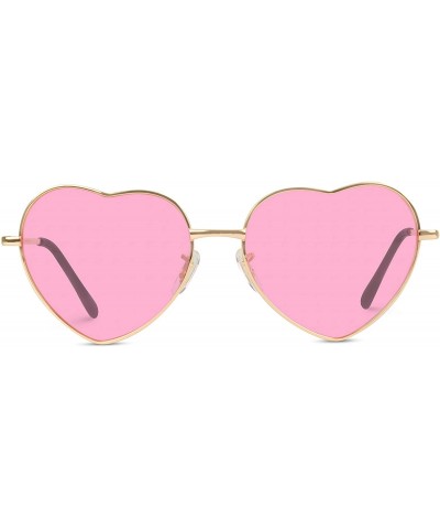 Oversized Women Metal Heart Frame Mirror Lens Cupid Heartshape Sunglasses - Gold Frame / Tinted Pink Lens - CX193MS2II0 $14.31