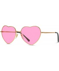 Oversized Women Metal Heart Frame Mirror Lens Cupid Heartshape Sunglasses - Gold Frame / Tinted Pink Lens - CX193MS2II0 $14.31