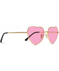 Oversized Women Metal Heart Frame Mirror Lens Cupid Heartshape Sunglasses - Gold Frame / Tinted Pink Lens - CX193MS2II0 $14.31