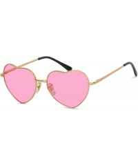 Oversized Women Metal Heart Frame Mirror Lens Cupid Heartshape Sunglasses - Gold Frame / Tinted Pink Lens - CX193MS2II0 $14.31