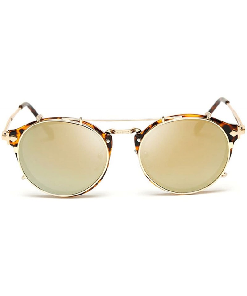 Square Vintage Round Anti-UV Lens Metal Frame Two Usages Sunglasses - Leopard Print Frame/Tan Mirror - CI12EECKW8V $29.41