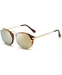 Square Vintage Round Anti-UV Lens Metal Frame Two Usages Sunglasses - Leopard Print Frame/Tan Mirror - CI12EECKW8V $29.41