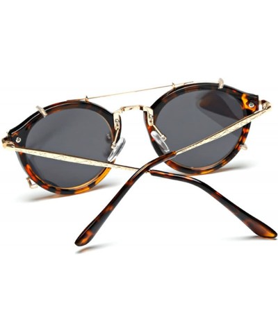Square Vintage Round Anti-UV Lens Metal Frame Two Usages Sunglasses - Leopard Print Frame/Tan Mirror - CI12EECKW8V $29.41