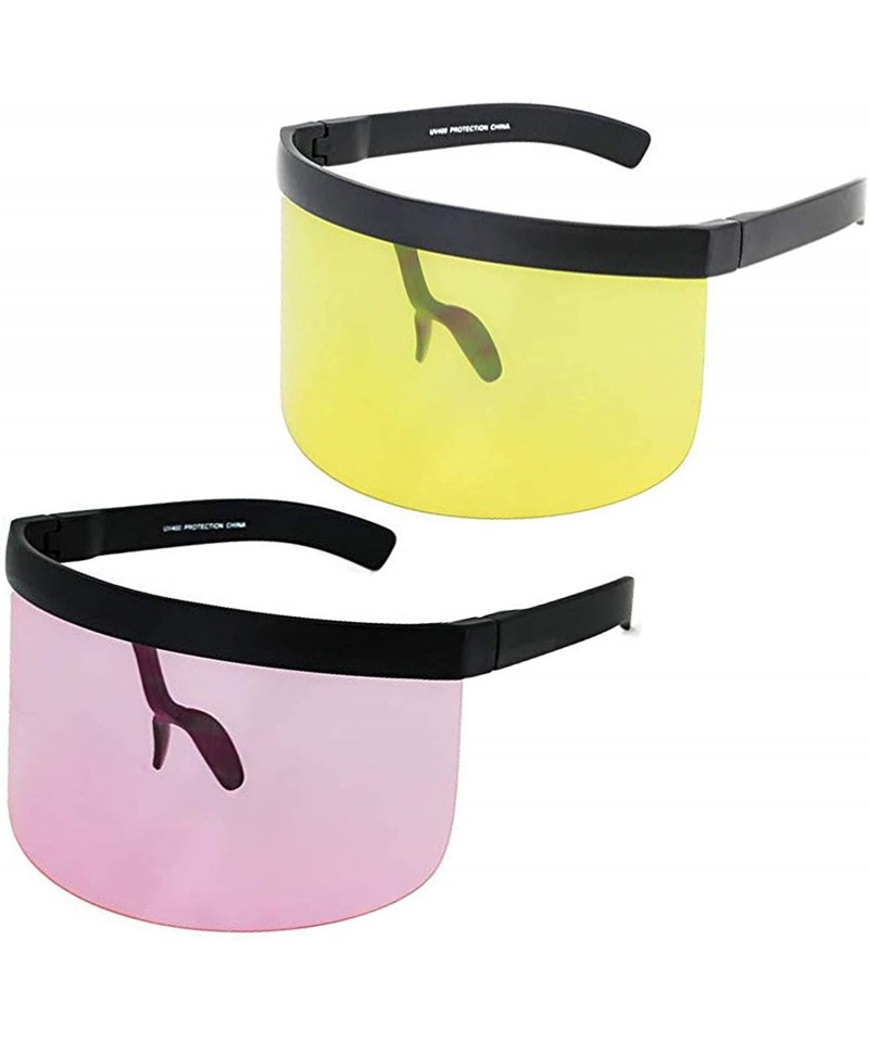 Shield Futuristic Oversize Shield Visor Sunglasses Flat Top Mirrored Mono Lens 172mm - Yellow and Pink - C618IH6D5K6 $25.11