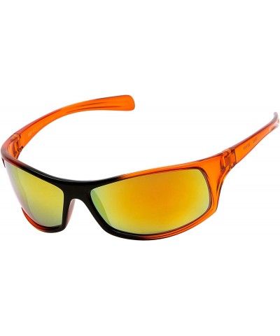 Sport Polarized Wrap Around Sports Sunglasses - Orange - Red Mirror - CC18D0NKLZL $22.44