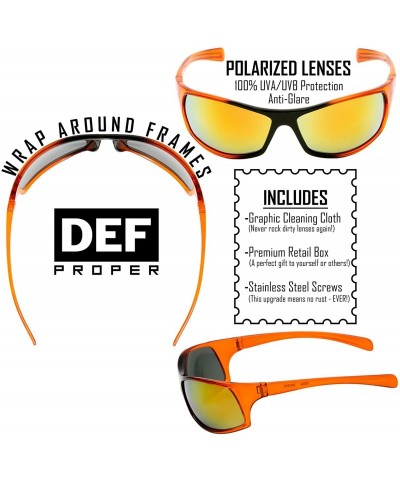 Sport Polarized Wrap Around Sports Sunglasses - Orange - Red Mirror - CC18D0NKLZL $9.22
