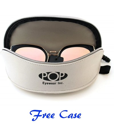 Cat Eye Metal Polarized Cat Eye Flat Lens Coating Sunglasses P4130 (Free Case) - Black-gold - C612O5XGMIJ $9.31