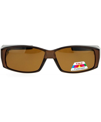 Rectangular Polarized Lens Fit Over Glasses Sunglasses Rectangular OTG Frame - Brown - CJ18887Z57R $12.52