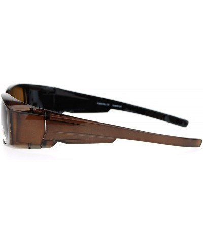 Rectangular Polarized Lens Fit Over Glasses Sunglasses Rectangular OTG Frame - Brown - CJ18887Z57R $12.52