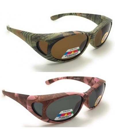 Oval Polarized Fit Over Oval Frame Camouflage Print Sunglasses Wear Over Prescription Glasses - 2 Pac Pink & Green - CG18DLED...