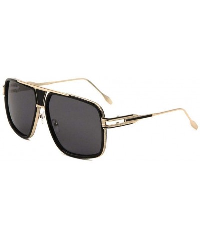 Oversized Gazelle Tycoon Aviator Sunglasses w/Multicolor Lenses - Black & Gold - C6184YAUDWO $14.49