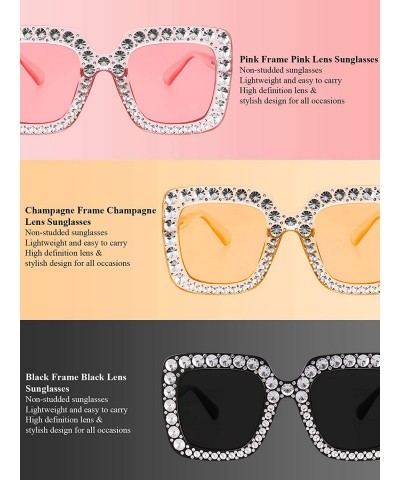 Square Oversize Square Sparkling Sunglasses Retro Thick Frame Sunglasses (Clear Pink - Black - Tawny - 3 Pieces) - CZ18AQW05R...