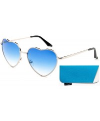 Aviator Women Heart Sunglasses Metal Frame Spring Hinged Lovely Aviator Heart Shape Mirror Flash Lens - Silver/Blue - CN18KI5...