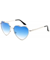 Aviator Women Heart Sunglasses Metal Frame Spring Hinged Lovely Aviator Heart Shape Mirror Flash Lens - Silver/Blue - CN18KI5...