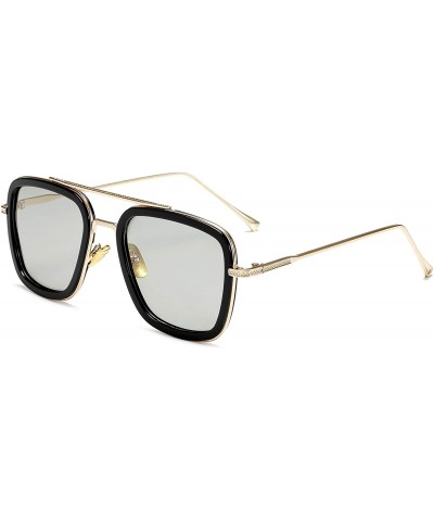Square Photochromic Polarized Sunglasses Men Women Metal Sports Driving Glasses - Gold - CQ18Y6K3R8N $26.75
