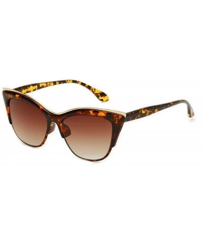 Cat Eye Vintage Cateye Sunglasses for Women Retro Cat Eye Half Rimmed Plastic Frame - Tortoise/Brown - CJ17YAIKDDW $23.29