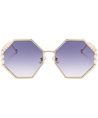 Goggle Womens Oversized Pearl Rhinestone Sunglasses Stylish Design Eyewear - Gold Frame Gray Lens - C018ULUEYX5 $24.91