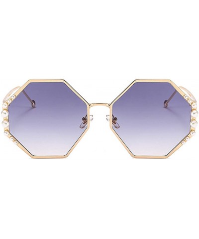 Goggle Womens Oversized Pearl Rhinestone Sunglasses Stylish Design Eyewear - Gold Frame Gray Lens - C018ULUEYX5 $10.81