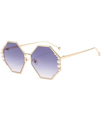 Goggle Womens Oversized Pearl Rhinestone Sunglasses Stylish Design Eyewear - Gold Frame Gray Lens - C018ULUEYX5 $10.81