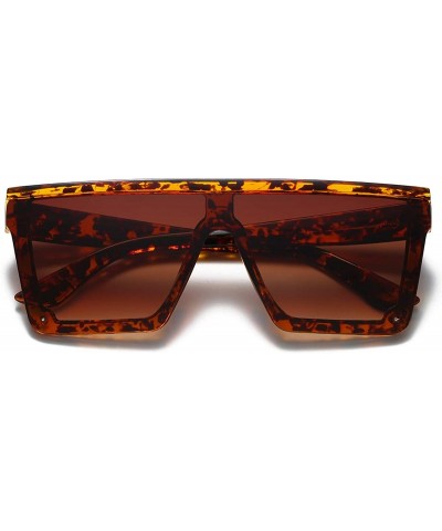 Rimless Oversize Shield Flat Top Square Sunglasses Siamese Rimless Lens LK1717 - C4 Leopard/Brown - CV193YSURW2 $26.49