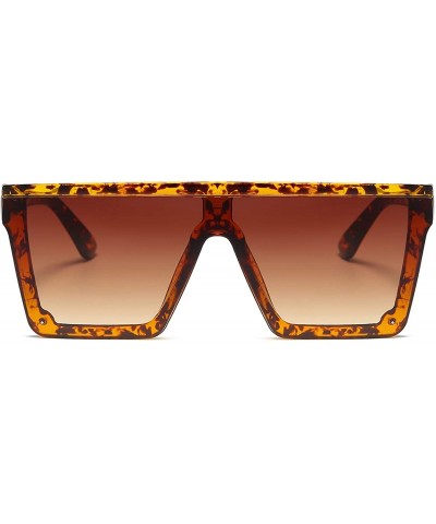 Rimless Oversize Shield Flat Top Square Sunglasses Siamese Rimless Lens LK1717 - C4 Leopard/Brown - CV193YSURW2 $12.20