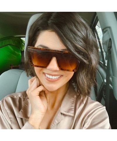 Rimless Oversize Shield Flat Top Square Sunglasses Siamese Rimless Lens LK1717 - C4 Leopard/Brown - CV193YSURW2 $12.20