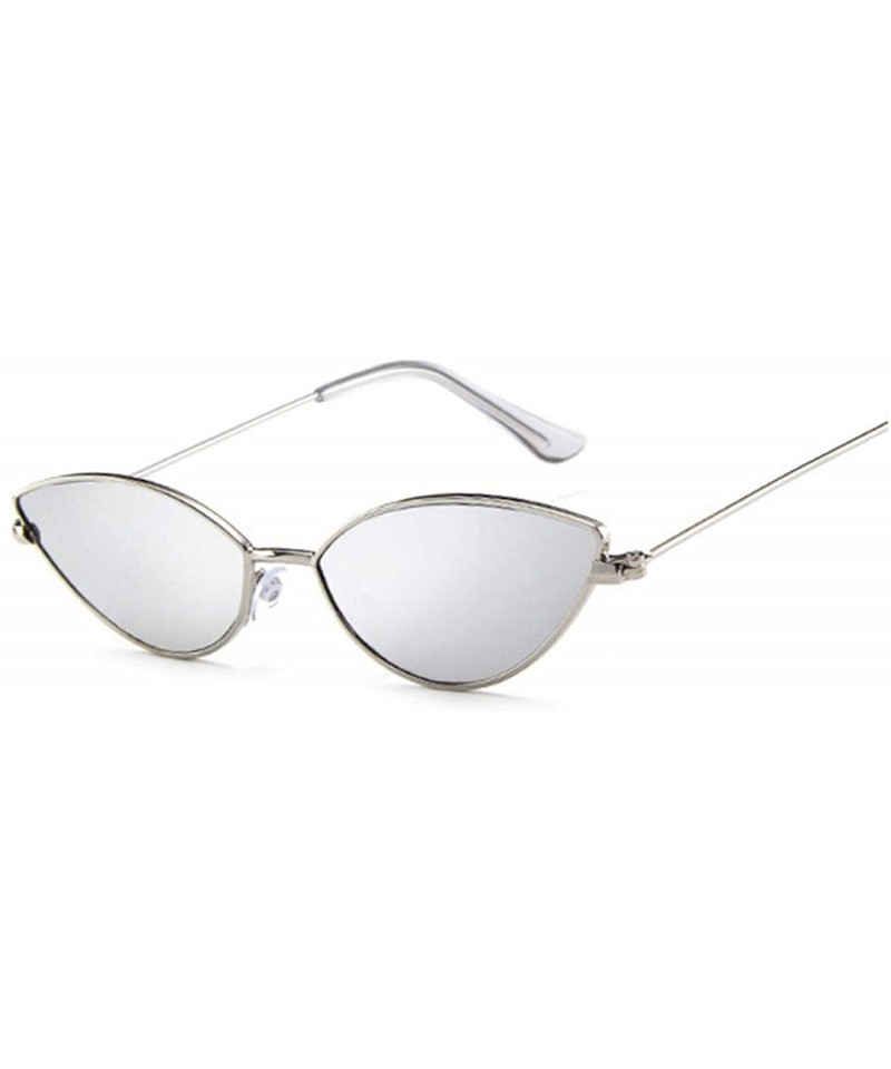 Square Retro Cat Eye Sunglasses Women Designer Metal Frame Circle Sun Glasses Female Fashion Clear Shades - Silversilver - CU...
