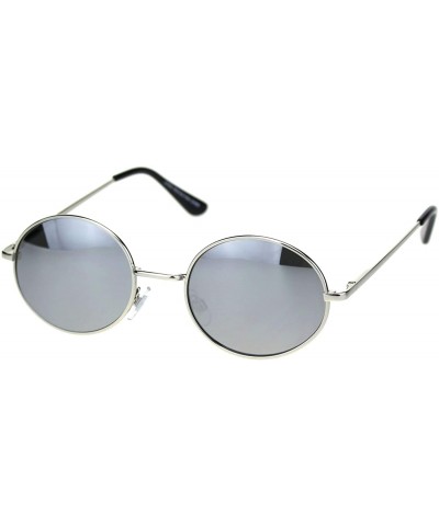 Oval Round Oval Metal Frame Sunglasses Mirrored Lens Spring Hinge Unisex UV 400 - Silver (Silver Mirror) - CW18A53U4U0 $12.46