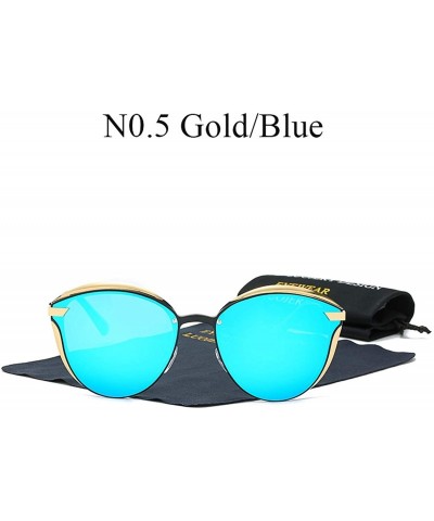 Aviator Luxury Brand Cateye Polarized Sunglasses Women Vintage designer Cat Eye Ladies Sun Glasses - N0.5 Gold Blue - CK18W6U...