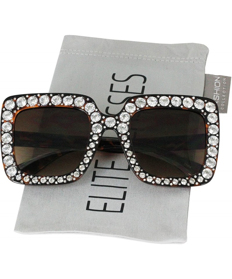 Oversized Oversized Square Frame Bling Rhinestone Crystal Brand Designer Sunglasses For Women 2018 - Brown - CR180Q73C7Q $8.99