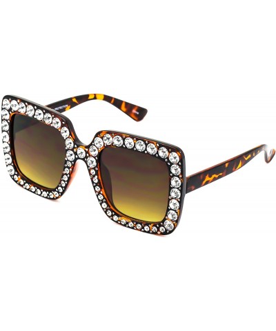Oversized Oversized Square Frame Bling Rhinestone Crystal Brand Designer Sunglasses For Women 2018 - Brown - CR180Q73C7Q $8.99