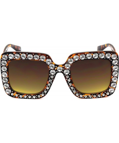 Oversized Oversized Square Frame Bling Rhinestone Crystal Brand Designer Sunglasses For Women 2018 - Brown - CR180Q73C7Q $8.99