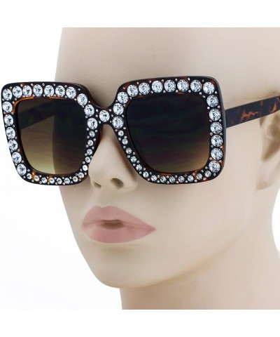 Oversized Oversized Square Frame Bling Rhinestone Crystal Brand Designer Sunglasses For Women 2018 - Brown - CR180Q73C7Q $8.99