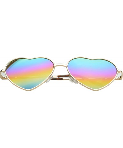Aviator Lolli Heart Metallic Aviator Sunglasses Oil Leak"Play-Dirty" Edition UV400 Lens - Gold - CF11NUXT0MP $18.53