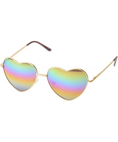 Aviator Lolli Heart Metallic Aviator Sunglasses Oil Leak"Play-Dirty" Edition UV400 Lens - Gold - CF11NUXT0MP $8.12