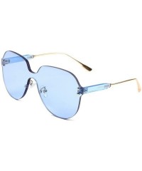 Shield Rimless Oversized One Piece Shield Mono Lens Sunglasses - Blue Crystal & Gold Frame - CJ18W4OE0WS $10.01