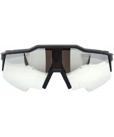 Goggle Shield Wrap Around Goggle Sunglasses Oversized Half Rim Mirror Lens UV 400 - Matte Black (Silver Mirror) - CI196GWLZIA...