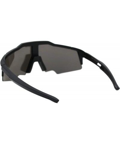 Goggle Shield Wrap Around Goggle Sunglasses Oversized Half Rim Mirror Lens UV 400 - Matte Black (Silver Mirror) - CI196GWLZIA...