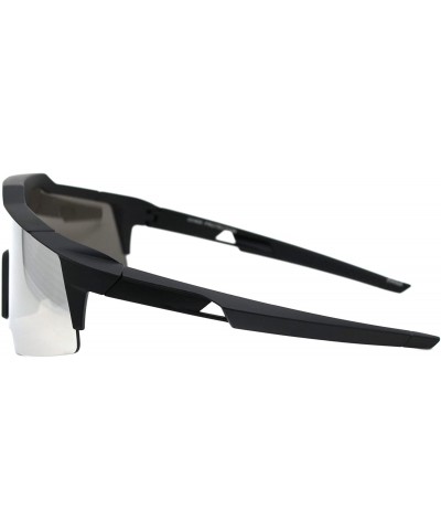 Goggle Shield Wrap Around Goggle Sunglasses Oversized Half Rim Mirror Lens UV 400 - Matte Black (Silver Mirror) - CI196GWLZIA...