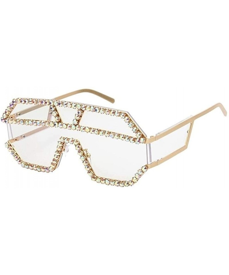 Oversized Trendy Oversized Lens Rhinestone Sunglasses for Women One Piece Bling Frame UV Protection - C1 - CQ190OGGZD9 $15.03