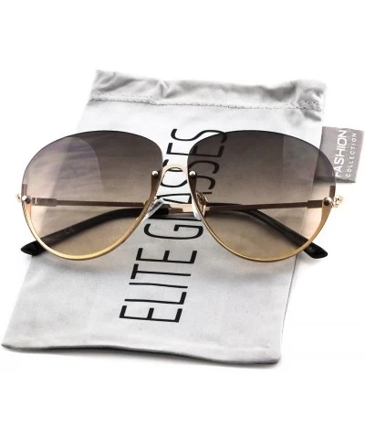 Aviator Semi Rimless Oceanic Lens Metal Frame Mens Womens Aviator Sunglasses - Brown Gradient - CO18IOK65Y5 $18.10
