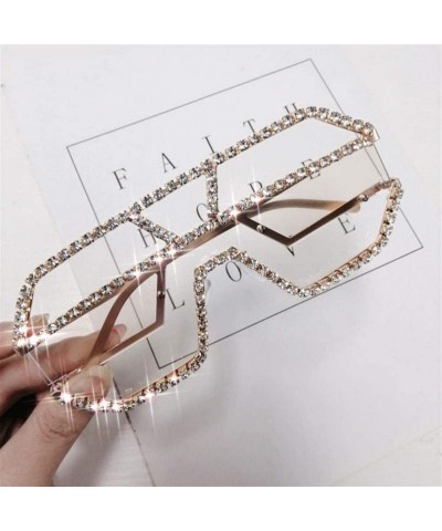 Oversized Trendy Oversized Lens Rhinestone Sunglasses for Women One Piece Bling Frame UV Protection - C1 - CQ190OGGZD9 $23.62