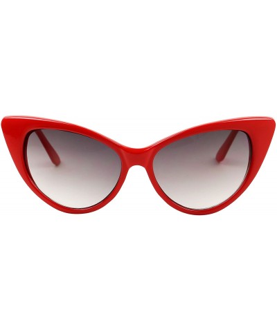 Goggle Women's Cat Eye Retro Sunglasses Cardi B Style Mod Frame Exaggerated High Pointed Tip Fashion Shades - Red Frame - C31...