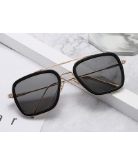 Oversized Retro Aviator Sunglasses Square Gold Metal Frame for Men Women Sunglasses Classic Iron Man Tony Stark Shades - CB18...