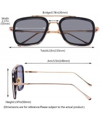 Oversized Retro Aviator Sunglasses Square Gold Metal Frame for Men Women Sunglasses Classic Iron Man Tony Stark Shades - CB18...