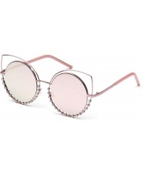 Goggle Women Metal Circle Round Rhinestone High Pointed Cat Eye Fashion Sunglasses - Pink - CZ18WSEO2DX $18.71