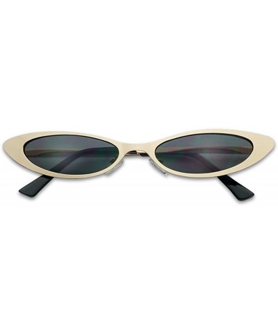 Goggle Colorful Tinted Cat Eye Sunglasses Small Narrow Oval Vintage 90's Shades - Gold Frame - Black - CP18ERDS7U4 $8.88