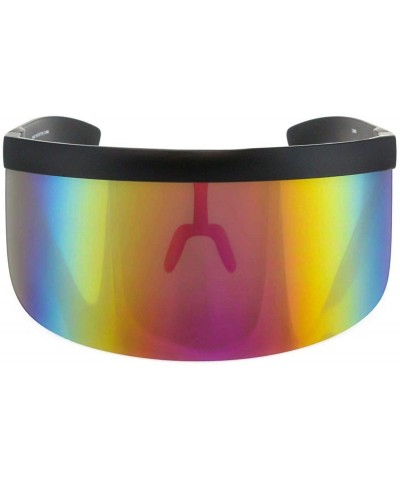 Oversized Futuristic Oversize Shield Visor Sunglasses Flat Top Mirrored Mono Lens 172mm Pink Mirror - Orange - CE197Q7R92U $1...