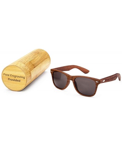 Wayfarer Personalized Walnut Wood Wooden Sunglasses UV400 Groomsmen Gifts (Sunglasses with bamboo box - Mirrored black) - CT1...